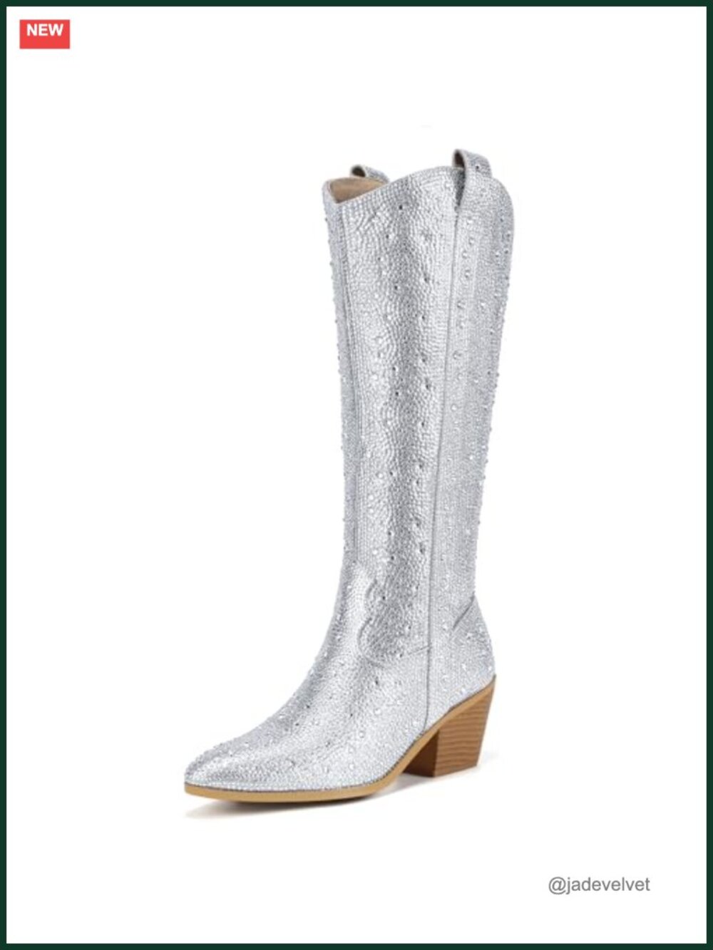 IDIFU Rhinestone Western Cowboy Knee High Boots Women Block Heel